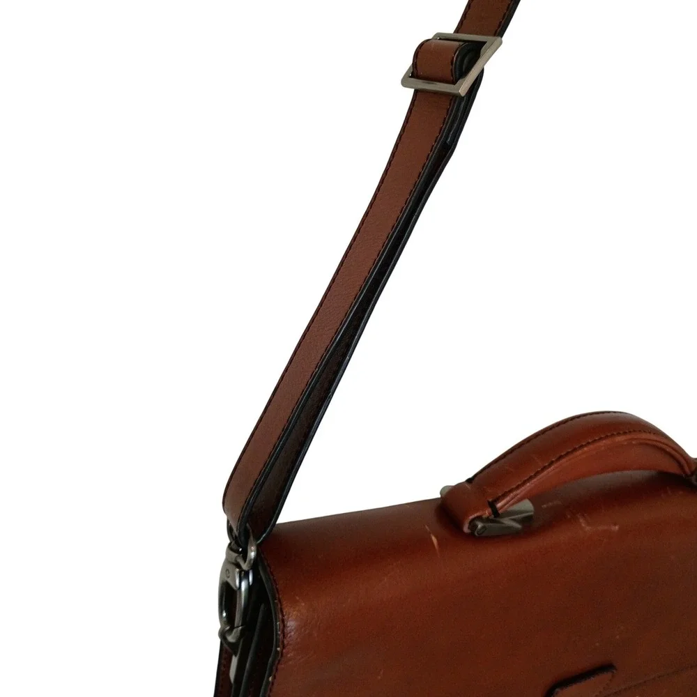 Kenneth Cole Reaction Brown Leather Briefcase Messenger Bag Laptop Work Bag‎